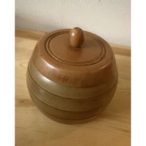 Vintage Hand Turned Wood Jar Box  w/  Lid. Unique Shades Ombré  Effect Boho